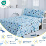 Viviland 3 Pieces Boys Blue Ocean Twin Sheet Set - Soft Microfiber Fitted Flat Sheets & Pillowcase - Blue Ocean Whales, Sea Turtles, Marine Organisms Bedding Sets - for Kids & Toddlers Viviland