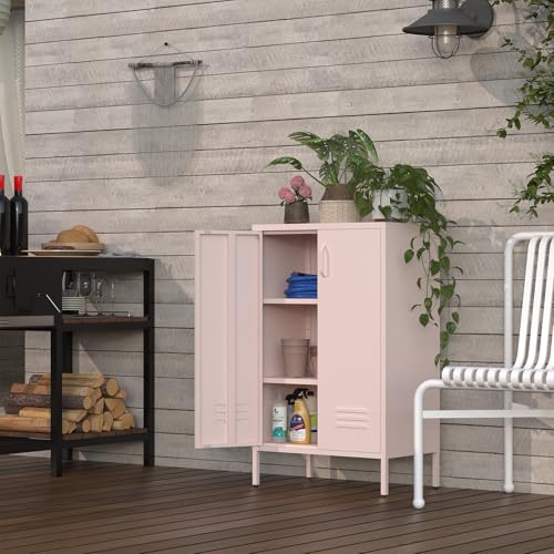 IRONFFICE Storage Cabinet,Metal Cabinets with Doors and Shelves,2 Doors Locker Cabinet with Legs,Metal Locker Storage Cabinets,Entryway Cabinet for Office,Classroom,Bedroom,Pink IRONFFICE