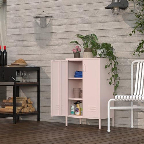 IRONFFICE Storage Cabinet,Metal Cabinets with Doors and Shelves,2 Doors Locker Cabinet with Legs,Metal Locker Storage Cabinets,Entryway Cabinet for Office,Classroom,Bedroom,Pink IRONFFICE