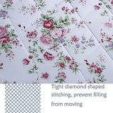 FADFAY Rose Floral Comforter Set Twin Shabby Floral Summer Quilt 100% Cotton Fabric with Soft Microfiber Inner Fill Bedding Lightweight Reversible All Season Down Alternative Duvet Insert 3Pcs, Twin FADFAY