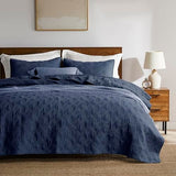 WDCOZY 100% Cotton King Size Quilt Set - Navy Blue Pre-Washed Soft Lightweight Modern Bedspread, Farmhouse Country Rustic Coverlet, Textured Like Linen, Shabby Chic Gauze Bedding, 3 Pieces WDCOZY