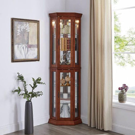 GPCRAC Corner Curio Cabinet with Lights, Adjustable Tempered Glass Shelves, Mirrored Back, Display Cabinet (Walunt(Tall)) GPCRAC