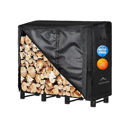 TOUGHRACKS Firewood Rack Cover 4FT | Waterproof & Heavy Duty Log Rack Cover, 600D Firewood Wood Rack Cover, Log Pile Holder for Outdoor/Indoor | NO FADING | Cover Only, NO Rack | Black (48x24 - WoodArtSupply