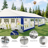 LUXOAK 20 x 40 FT Extra Large Outdoor Event Shelter, Wedding Party Tent with Sidewall Windows & 2 Side Doors, Heavy Duty Canopy Gazebo Tent for Garden Patio Carport, White with Blue Stripes LUXOAK