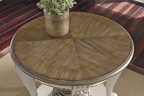 Signature Design by Ashley Realyn French Country Two Tone Round End Table, Chipped White Signature Design by Ashley
