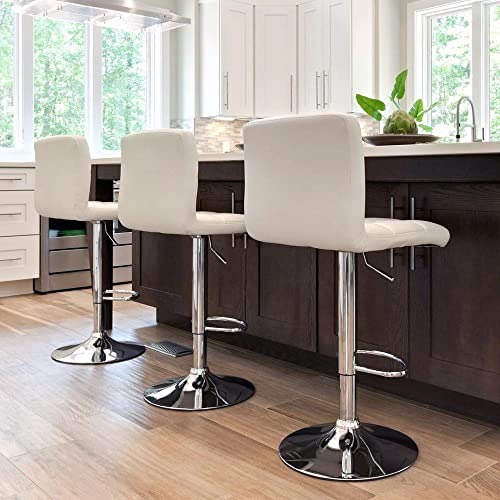 Yaheetech Bar Stools Set of 2, PU Leather Adjustable Swivel Barstools, Armless Hydraulic Kitchen Counter Bar Stool, Kitchen Island Chairs Set of 2, White Yaheetech