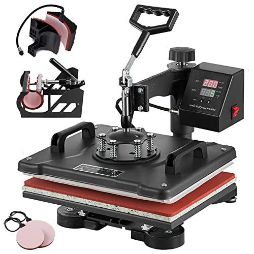 TOPDEEP 5 in 1 Heat Press Machine, 12x15 inch Swing Away Heat Press for Sublimation, T Shirt Pressing Machine Multifunction, Heat Press Transfer Machine Combo for T-Shirt Hat Cap Mug Plate Cap Topdeep