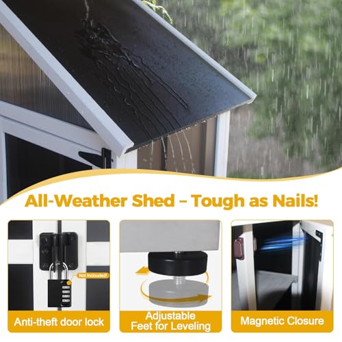 Outdoor Storage shed Small Storage shed with Floor Wooden Frame Lockable Metal Door Adjustable Shelves Cabinets Waterproof Large Capacity Storage Tool Cabinet Box for Backyard Garden Patio Lawn Agitree