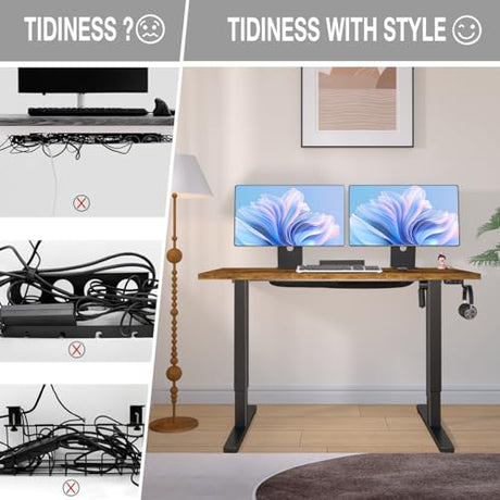 Acrolix Electric Standing Desk with Cable Management, 48 X 24 Inches Sit Stand up Desk,2 Memory Preset for Home Office&Gaming&Living Table with Splice Board (Rustic Brown Desktop) Acrolix