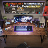PRAISUN 47 X 24 Inch Computer Desk with Deeper Desktop, Gaming Office Writing Work Desk for Home Office, Study, Bedroom, Work from Home, Metal Frame, Rustic Brown PRAISUN