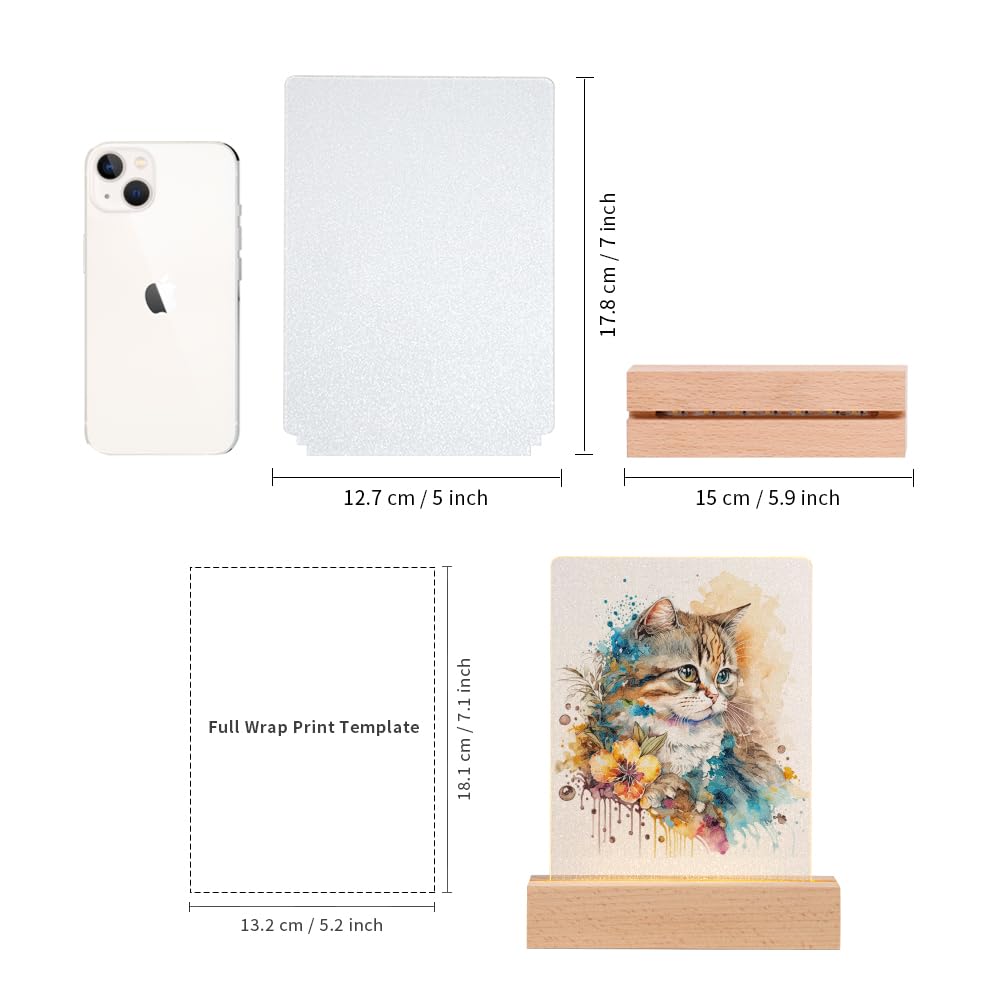 PYD Life 4 Pack Sublimation LED Acrylic Photo Frames Night Lights Glitter Blanks 5" x 7" with Warm Color Light,with Wood Stand for Heat Press Machine Printing PYD Life