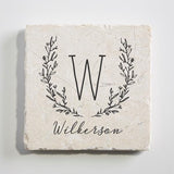Personalization Universe Farmhouse Floral Personalized Tumbled Stone Coaster Set - Custom with Name & Initial, Set of 4 Marble Stone Coasters, Wedding Gifts, Housewarming Gift Ideas, Bar Table Décor Personalization Universe