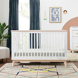 Babyletto Scoot 3-in-1 Convertible Crib with Toddler Bed Conversion Kit in White and Washed Natural, Greenguard Gold Certified babyletto