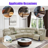 Nervlox Power Reclining Sectional Sofa, L-Shaped Living Room Furniture Set, Light Brown Leather Recliner Sofa, Reclining Sectional Couch with LED/Storage Console/Cup Holder/USB/Type C for Office/Home
