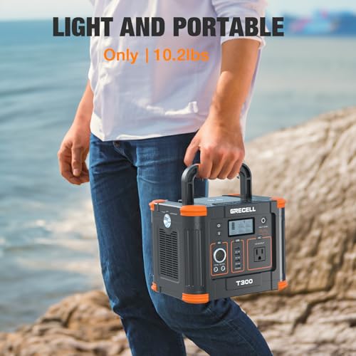 Portable Power Station 300W (Peak 600W), GRECELL 288Wh Solar Generator with 60W USB-C PD Output, 110V Pure Sine Wave AC Outlet Backup Lithium Battery for Outdoors Camping Travel Hunting Home Blackout GRECELL