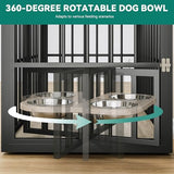 YITAHOME 88.6" Double Dog Crate Furniture, Wooden Dog Kennel with Bowls & 3 Doors, Large Double Crate Furniture TV Stand, Grey YITAHOME