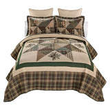 Donna Sharp Pine Star Pieced Embroidered Cotton Quilted Bedding Set - 3-Piece King Size Quilt Set - Includes 1 Quilt and 2 Pillow Shams - Machine Washable - Perfect for Rustic Decor Donna Sharp