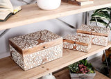 Deco 79 Mango Wood Floral Decorative Box Decorative Keepsake Boxes with Hinged Lid, Set of 3 Storage Boxes 8", 10", 12"W, Brown Deco 79