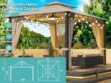 Hardtop Metal Gazebo,Heavy Duty Pergola with Mosquito Nets&Strip Lights,Galvanized Steel&Polycarbonate Roof,Sturdy Outdoor Canopies Tent,Suitable (Waterproof Fabric, 10X12 Soft Double Roof) Sannwsg