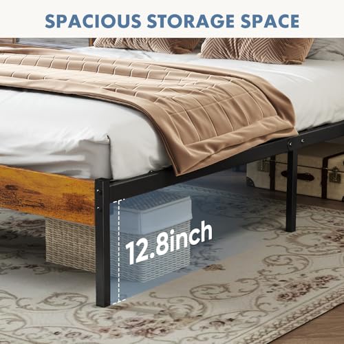 OLIXIS Full Size Bed Frame with Headboard, 800LBS Mattress Foundation with All Sturdy Metal Support, Under Bed Storage, No Box Spring Needed, Easy Assembly, Rust Brown OLIXIS