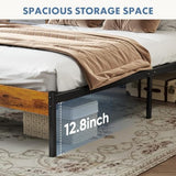 OLIXIS Queen Size Bed Frame with Headboard, 800LBS Mattress Foundation with All Sturdy Metal Support, Under Bed Storage, No Box Spring Needed, Easy Assembly, Rust Brown OLIXIS