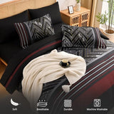 Luxudecor Black and Red Comforter Set Queen Size, 7 Pieces Stripe Geometric Bed in a Bag, Marble Comforter and Sheet Set, Soft Microfiber Complete Bedding Sets for All Seasons Luxudecor