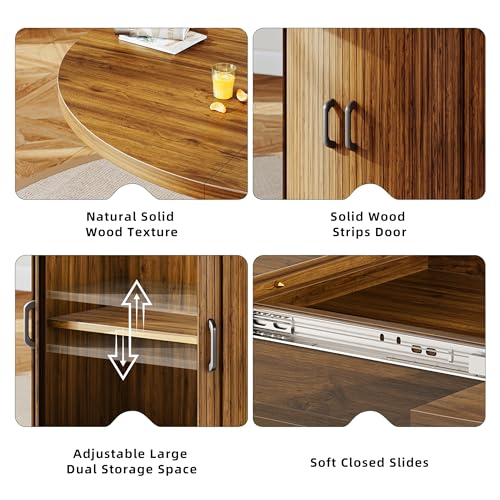 CABZOON 47-63in Extendable Round Dining Table for 4-8 Modern Round Kitchen Table Circle Dining Table with 2-Tier Storage Shelf, Space Saving Expandable Wood Oval for Living Room Walnut CABZOON