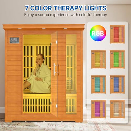 RESTISLAND 3 Person Infrared Sauna, Indoor Far Infrared Saunas for Home, 2240W Low EMF Canadian Hemlock Wooden Dry Sauna Room with 7 Chromotherapy Lamp, Bluetooth Speakers, 20 Amps RESTISLAND