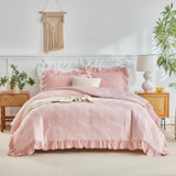 Tufted Ruffle Comforter Set Twin Size, 3 Pieces Blush Pink Ruffled Farmhouse Comforters, Luxury Solid Soft and Embroidery Shabby Chic Boho Bohemian Bedding Set for Girls (1 Comforter + 2 Pillowcases) Flysheep