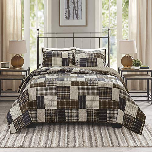 Madison Park Reversible Quilt Cabin Lifestyle Plaid Design - All Season, Breathable Coverlet Bedspread Bedding Set, Matching Shams, Timber Black/Brown Full/Queen(90"x90") 3 Piece Madison Park