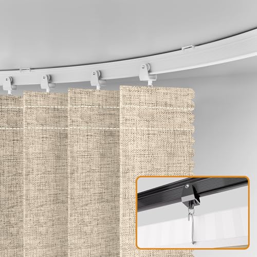 JILRON Accordion Folding Room Partition with Ceiling Track - Retractable Room Divider Curtain, Effortless Setup(Beige 100" W x 84" L-Pack of 1) Jilron