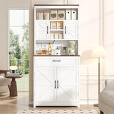kepptory 69" Tall Farmhouse Kitchen Pantry Cabinet, Kitchen Hutch Bar Cabinet with Drawers&Cup Holder, Large Wooden Storage Cabinets with Barn Doors&Microwave Stand, Cupboard for Dining Room(White) kepptory