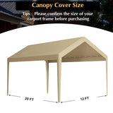 Carport Replacement Canopy, Replacement Top Cover for 12' x 20' Carport Frame, 180G PE Fabric Waterproof & UV Protected Tarp with Ball Bungees, Beige (Only Top Cover, Frame is not Included) Vanteriam