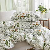Cozaline Green Comforter Set King, 100% Cotton Reversible Floral Pattern Comforter Set 3 Pcs Soft Cotton Lightweight Comforter All Season Soft & Breathable Green Bedding Set Cozaline