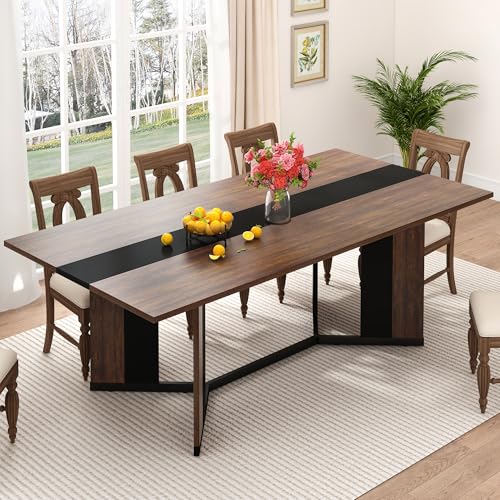 chartustriable 7PCS Dining Table Set for 4 5 6 People, 71" Large Long Wooden Kitchen Table with 6 Chairs (Brown, 71IN Table+6 PCS Chairs) chartustriable