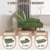 YESHOMY Futon Sofa Bed, Futon Couch with Adjustable Backrest, Convertible Sleeper Sofa with Removable Armrests, Loveseat in Corduroy with 2 Cup Holders for Living Room, Apartment (Green) YESHOMY