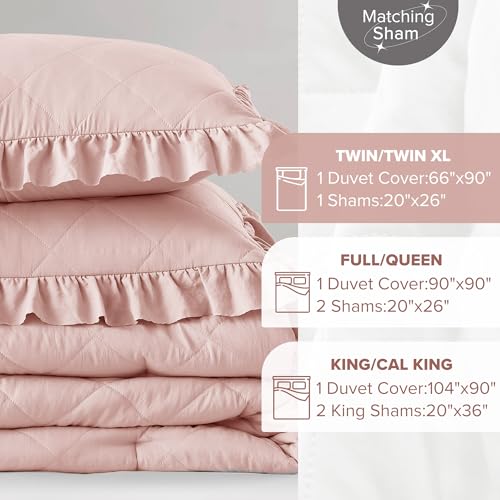 Comfort Spaces Blush Twin Duvet Cover Set - 2 Pieces Ruffle Diamond Quilted Duvet Cover, All Season Lightweight, Cotton-Like Softness Pre-Washed Microfiber Twin Bedding Cover & Sham, Twin Comfort Spaces