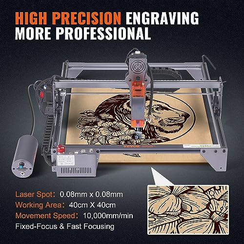 VEVOR 10W Output 10000mm/min Movement Speed, Compressed Spot with Rotary Roller, Laser Cutter for Wood, Certain Metal, Gray VEVOR