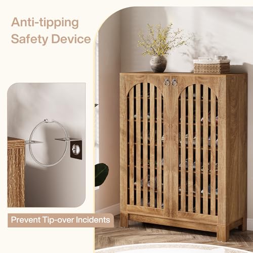 Tribesigns Shoe Cabinet with Slatted Doors, 6-Tier Entryway Shoe Storage Rack Organizer with Adjustable Shelves for Living Room, Bedroom, Oak Tribesigns