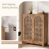 Tribesigns Shoe Cabinet with Slatted Doors, 6-Tier Entryway Shoe Storage Rack Organizer with Adjustable Shelves for Living Room, Bedroom, Oak Tribesigns