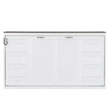 SOFTSEA Twin Size Horizontal Murphy Bed with LED Light, Foldable Wall Bed with Brown Top, Hidden Pull Down Murphy Bed Cabinet Space-Saving for Guest Room Bedroom Office, White SOFTSEA