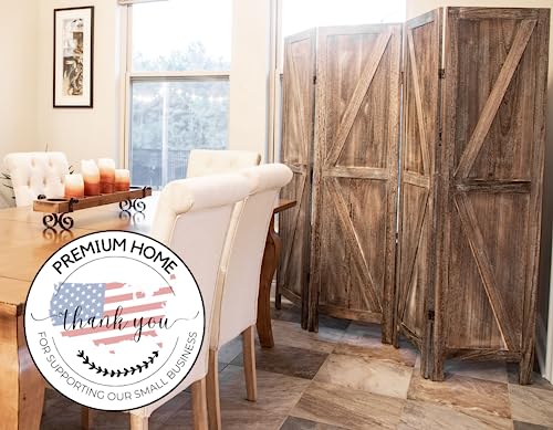 Premium Home 4-Panel Room Divider – Rustic Brown Barn Door, K Pattern Folding Privacy Screen, Partition Wall Premium Home Decor