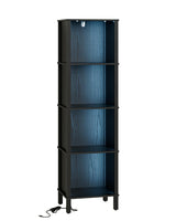 Apetaccat Bookshelf with LED Lights, Modern 4-Tier Bookcase, Open Storage Book Shelf, 11 × 14.2 × 50.4 Inches, Small Narrow Bookshelves for Living Room, Home Office, Bedroom, Black Apetaccat