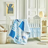 Patchwork Crib Bedding Set Blue Ocean Plaid Design 3 Pieces Baby Cute Quilted Comforter with Fitted Sheet and Bed Skirt - Whales Dolphins Turtles Seahorses Shell Marine Animals Style Crib Bed Set UOZZI BEDDING