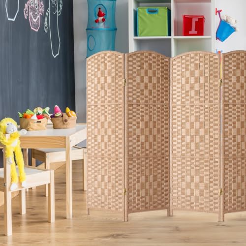HALLYBEE Small Room Divider, Privacy Screen, Short Room Dividers and Folding Privacy Screens, Foldable Temperary Wall Partitions, 4 Panel Natural Space Separation Separator HALLYBEE