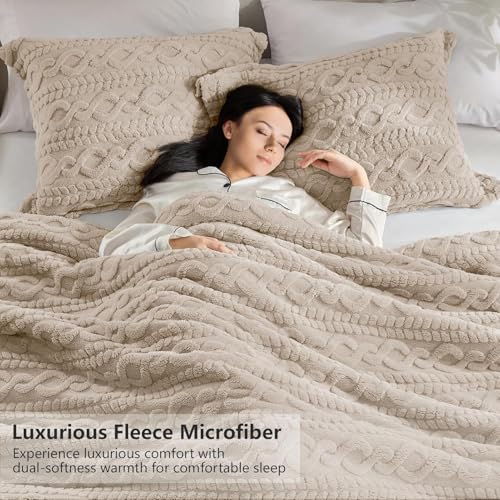 Homelike Moment Fluffy Comforter Set Queen Size, Beige Warm Fleece Comforter Full Size Bed Set for Winter 3 Piece Homelike Moment