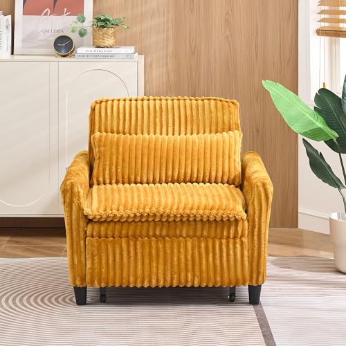 Majnesvon Modern Corduroy Fabric Sofa Bed Futon, 3 in 1 Convertible Pullout Bed Sleeper Couches with 3 Reclining Backrests, Small Sofa Chair Bed for Living Room Bedroom (Yellow) Majnesvon