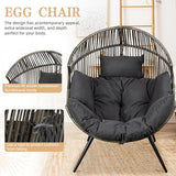 Vongrasig Outdoor Wicker Egg Chair PE Rattan Chair with Cushion, Oversized Patio Lounge Chair for Outdoor, Indoor, Balcony, Backyard, Garden, Black/Rattan Vongrasig