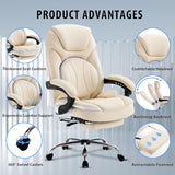 linting Ergonomic Reclining Office Chair with Footrest for Heavy People 400lbs Big Tall Comfortable Wide Recliner Home Office Desk Chair with Foot Leg Rest, Beige linting