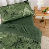 Wake In Cloud - Dinosaur Toddler Bedding Set for Boys, Colorful Dino Prehistoric Fossil, 4 Pieces Soft Crib Bed Set Including Comforter, Sheets and Pillowcase, Army Green Wake In Cloud